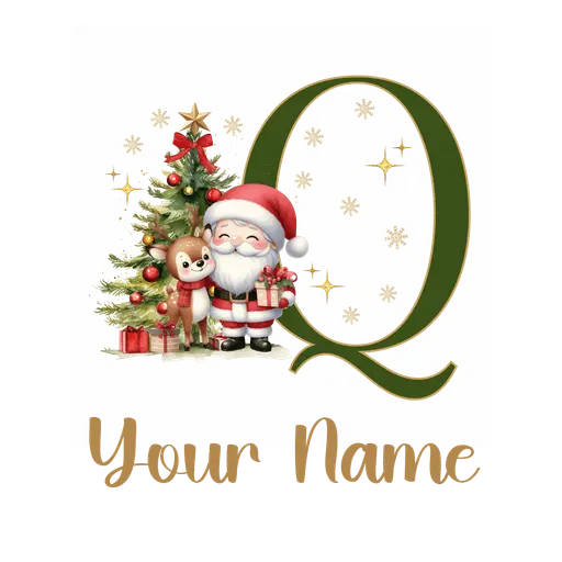 Christmas Alphabet Santa and Reindeer Letter Q