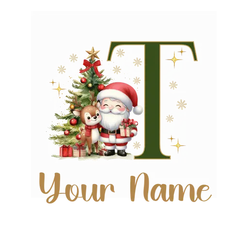 Christmas Alphabet Santa and Reindeer Letter T