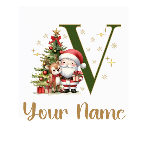 Christmas Alphabet Santa and Reindeer Letter V