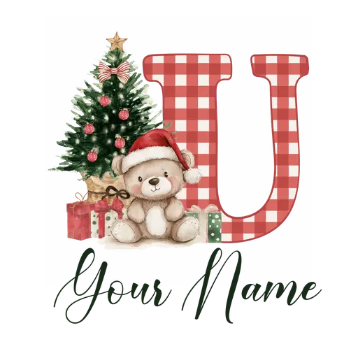 Christmas Alphabet Teddy Bear Letter U