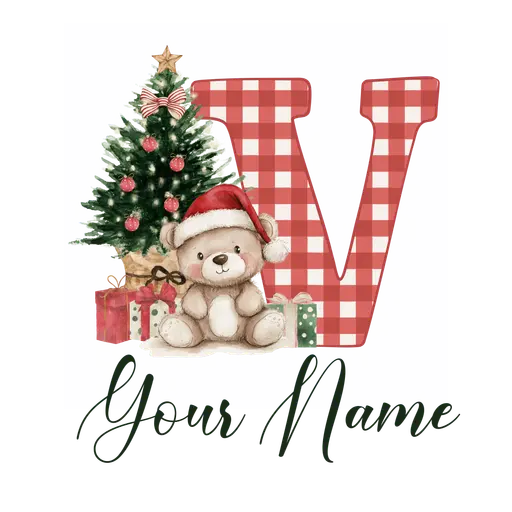 Christmas Alphabet Teddy Bear Letter V