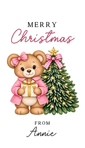 Christmas Gift Tag 2026 Pink Bear