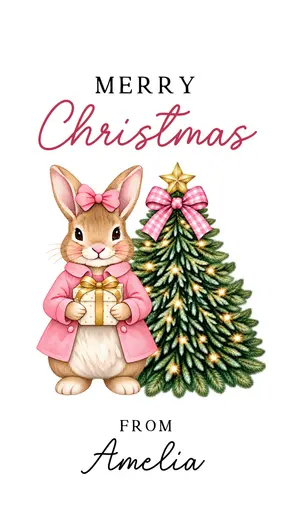 Christmas Gift Tag 2026 Pink Bunny