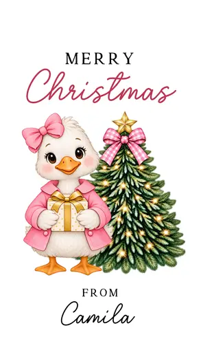 Christmas Gift Tag 2026 Pink Duck