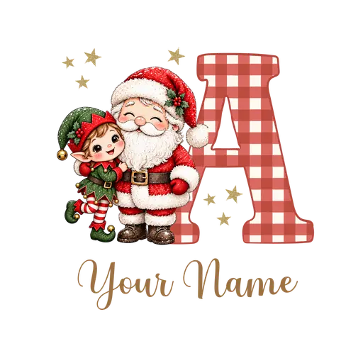 Christmas Plaid Alphabet Santa and Elf Letter A
