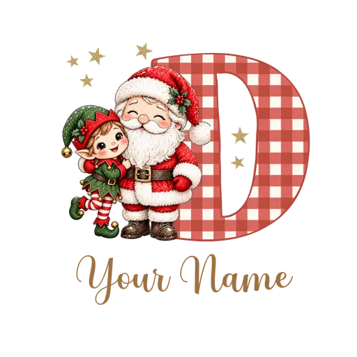 Christmas Plaid Alphabet Santa and Elf Letter D