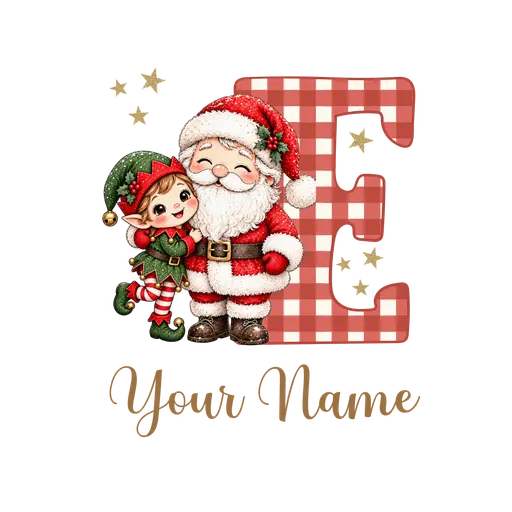 Christmas Plaid Alphabet Santa and Elf Letter E