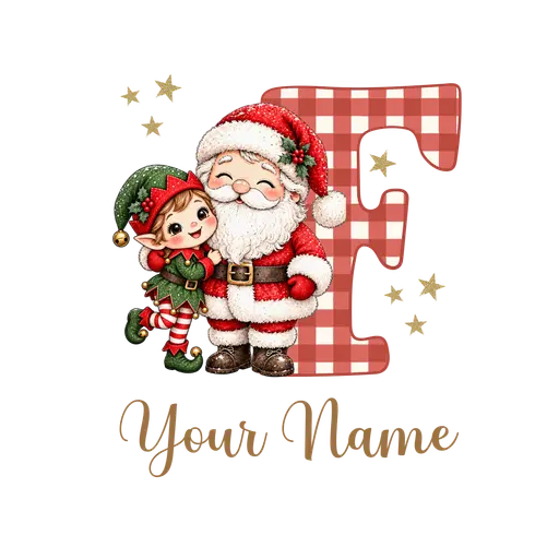 Christmas Plaid Alphabet Santa and Elf Letter F