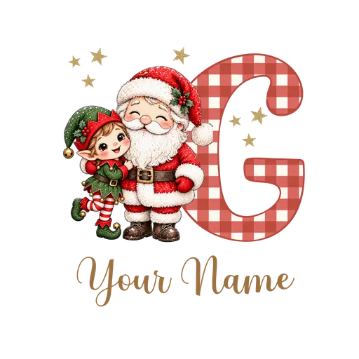 Christmas Plaid Alphabet Santa and Elf Letter G
