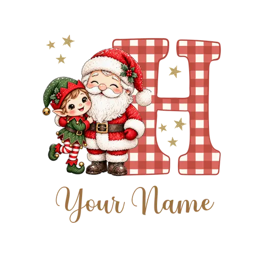 Christmas Plaid Alphabet Santa and Elf Letter H
