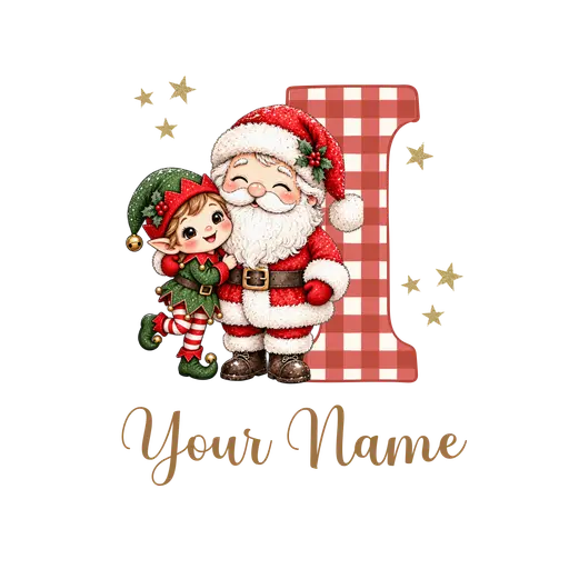 Christmas Plaid Alphabet Santa and Elf Letter I