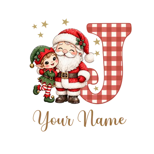 Christmas Plaid Alphabet Santa and Elf Letter J