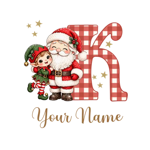 Christmas Plaid Alphabet Santa and Elf Letter K