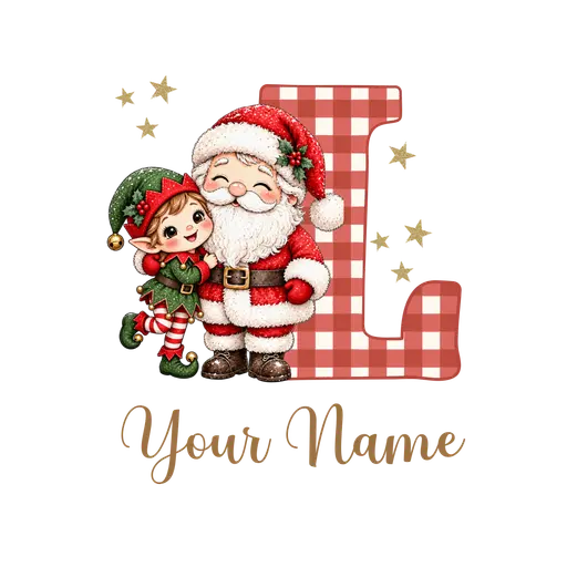 Christmas Plaid Alphabet Santa and Elf Letter L