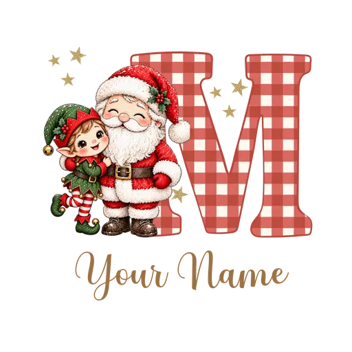 Christmas Plaid Alphabet Santa and Elf Letter M