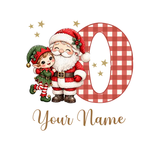Christmas Plaid Alphabet Santa and Elf Letter O