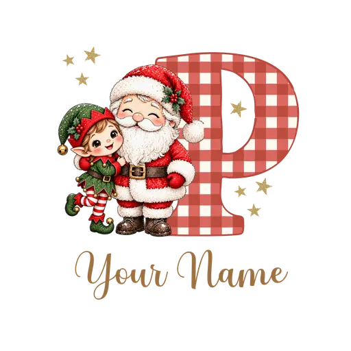 Christmas Plaid Alphabet Santa and Elf Letter P