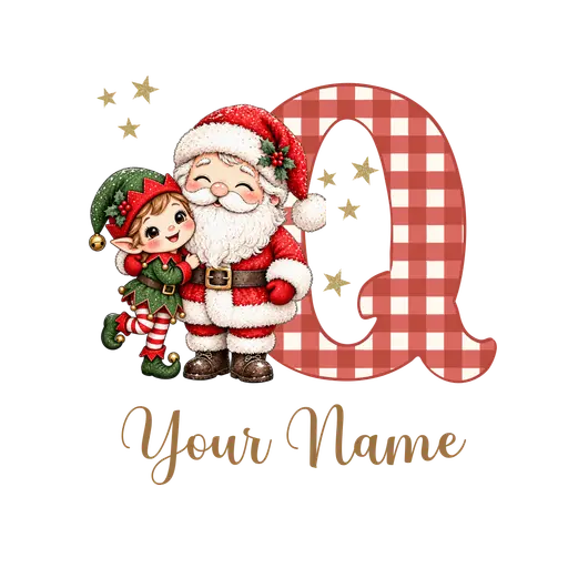 Christmas Plaid Alphabet Santa and Elf Letter Q