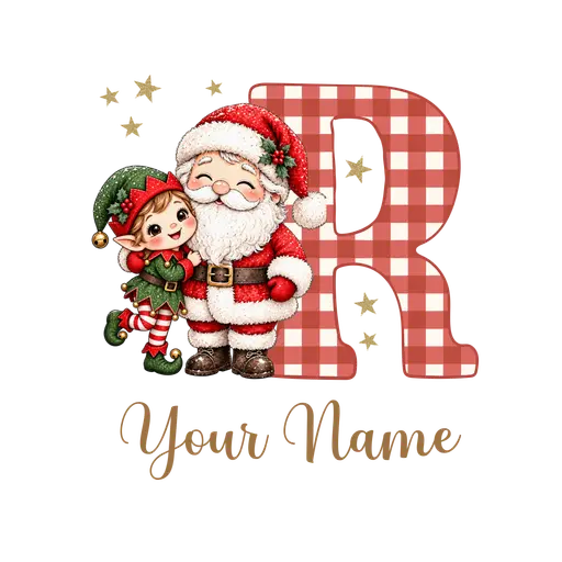Christmas Plaid Alphabet Santa and Elf Letter R