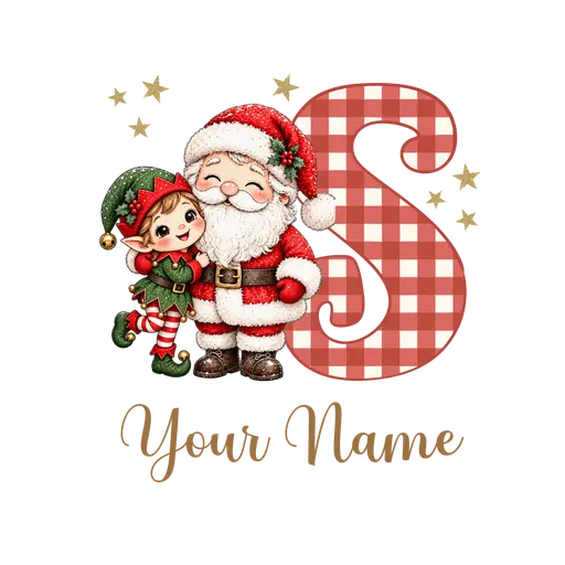 Christmas Plaid Alphabet Santa and Elf Letter S