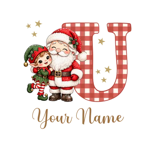 Christmas Plaid Alphabet Santa and Elf Letter U