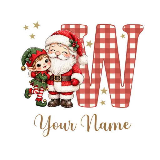Christmas Plaid Alphabet Santa and Elf Letter W