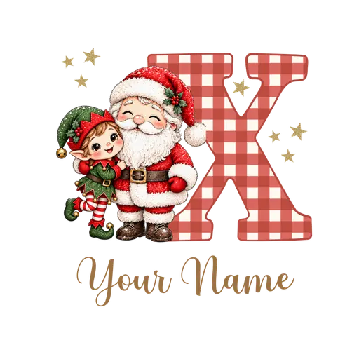 Christmas Plaid Alphabet Santa and Elf Letter X