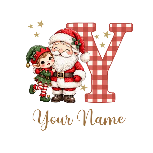 Christmas Plaid Alphabet Santa and Elf Letter Y