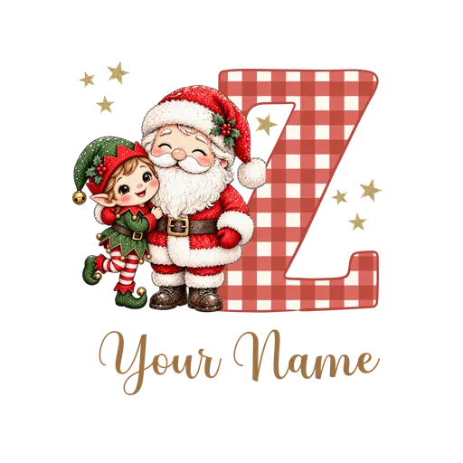 Christmas Plaid Alphabet Santa and Elf Letter Z