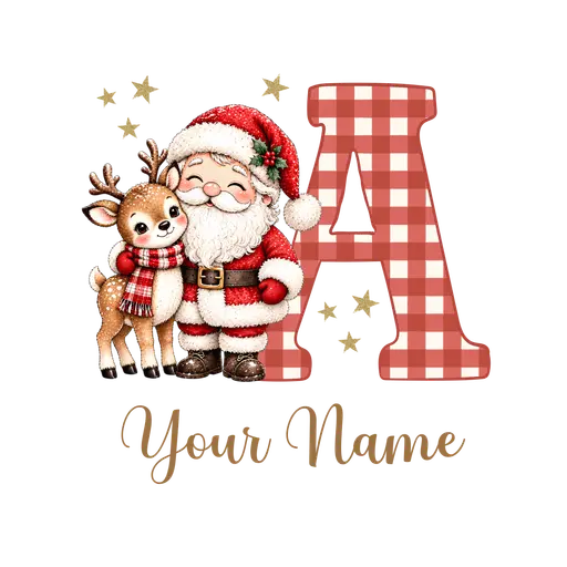 Christmas Plaid Alphabet Santa and Reindeer Letter A