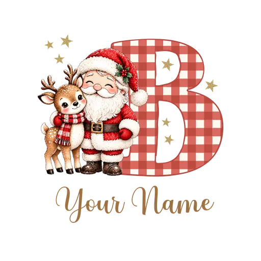 Christmas Plaid Alphabet Santa and Reindeer Letter B