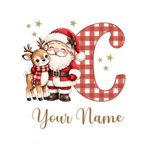 Christmas Plaid Alphabet Santa and Reindeer Letter C