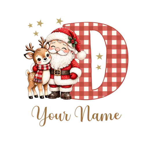 Christmas Plaid Alphabet Santa and Reindeer Letter D