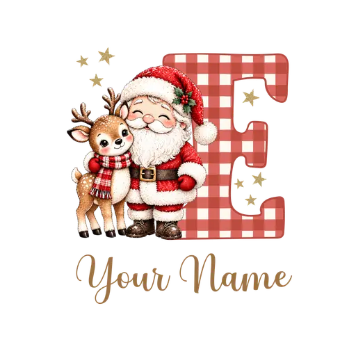 Christmas Plaid Alphabet Santa and Reindeer Letter E
