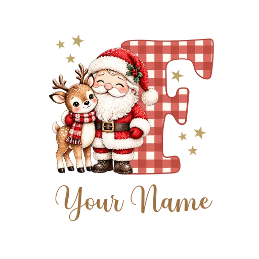 Christmas Plaid Alphabet Santa and Reindeer Letter F