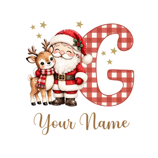 Christmas Plaid Alphabet Santa and Reindeer Letter G