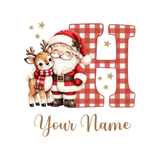 Christmas Plaid Alphabet Santa and Reindeer Letter H