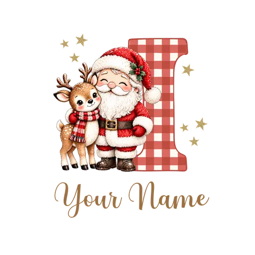 Christmas Plaid Alphabet Santa and Reindeer Letter I