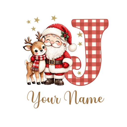 Christmas Plaid Alphabet Santa and Reindeer Letter J
