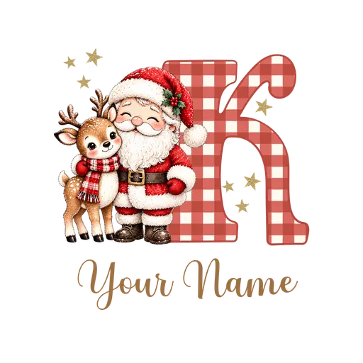 Christmas Plaid Alphabet Santa and Reindeer Letter K