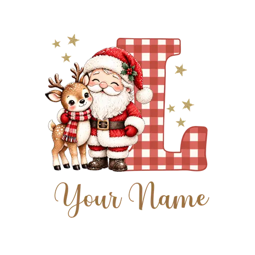 Christmas Plaid Alphabet Santa and Reindeer Letter L