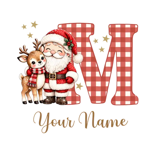 Christmas Plaid Alphabet Santa and Reindeer Letter M