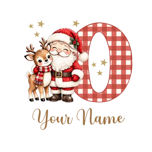 Christmas Plaid Alphabet Santa and Reindeer Letter O