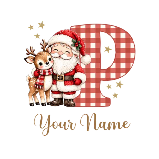 Christmas Plaid Alphabet Santa and Reindeer Letter P