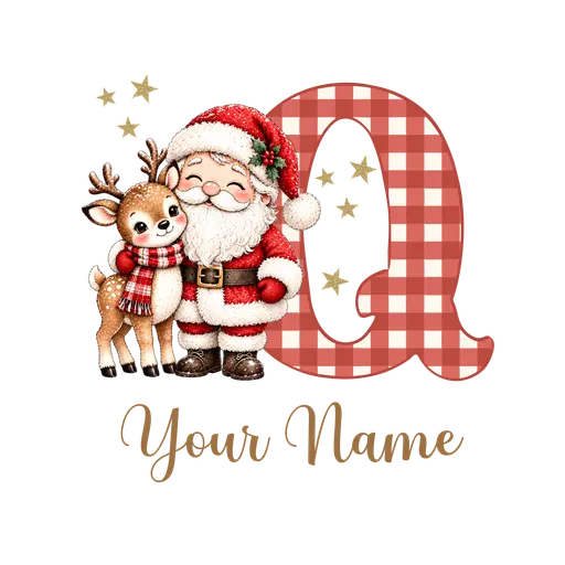 Christmas Plaid Alphabet Santa and Reindeer Letter Q
