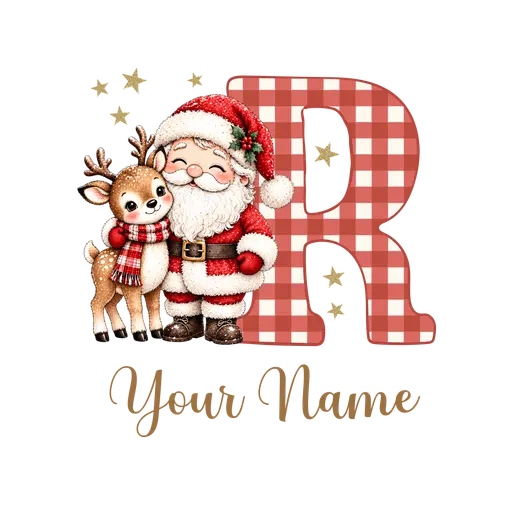 Christmas Plaid Alphabet Santa and Reindeer Letter R