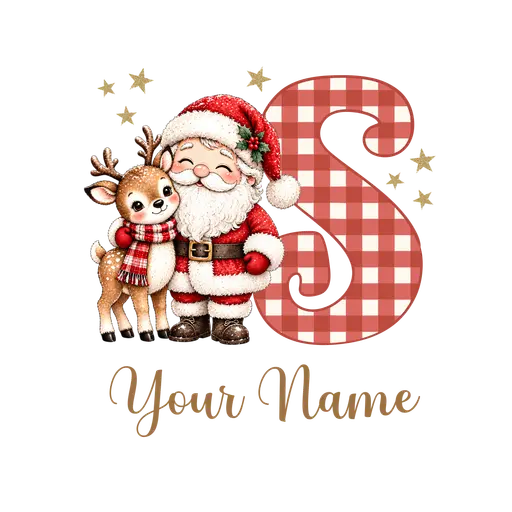 Christmas Plaid Alphabet Santa and Reindeer Letter S