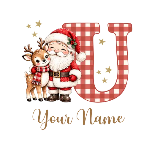 Christmas Plaid Alphabet Santa and Reindeer Letter U