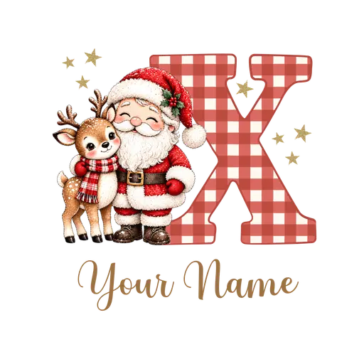 Christmas Plaid Alphabet Santa and Reindeer Letter X