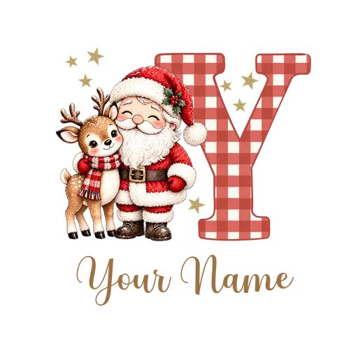 Christmas Plaid Alphabet Santa and Reindeer Letter Y